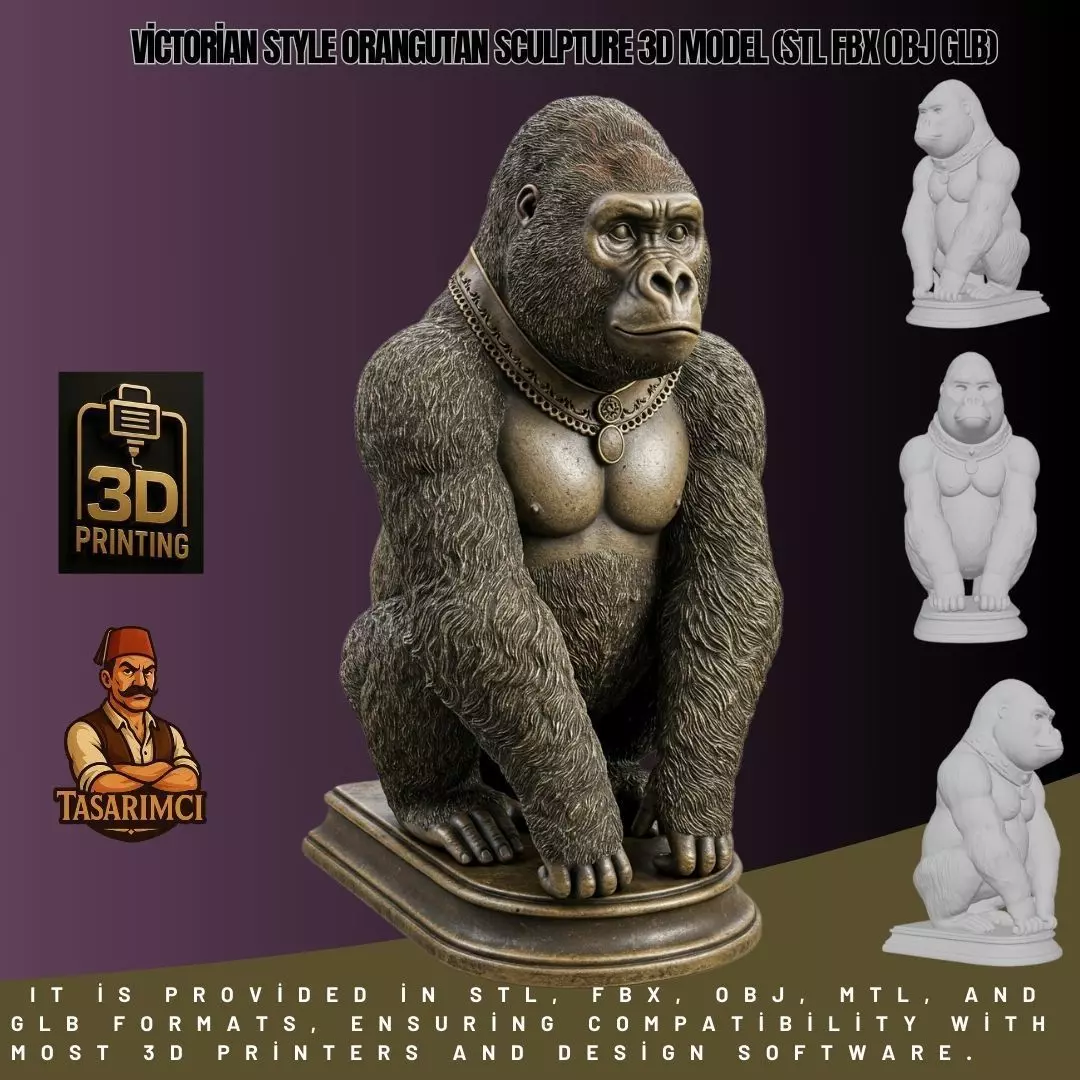 Victorian Style Orangutan Sculpture 3D Model STL FBX OBJ GLB 3D print model