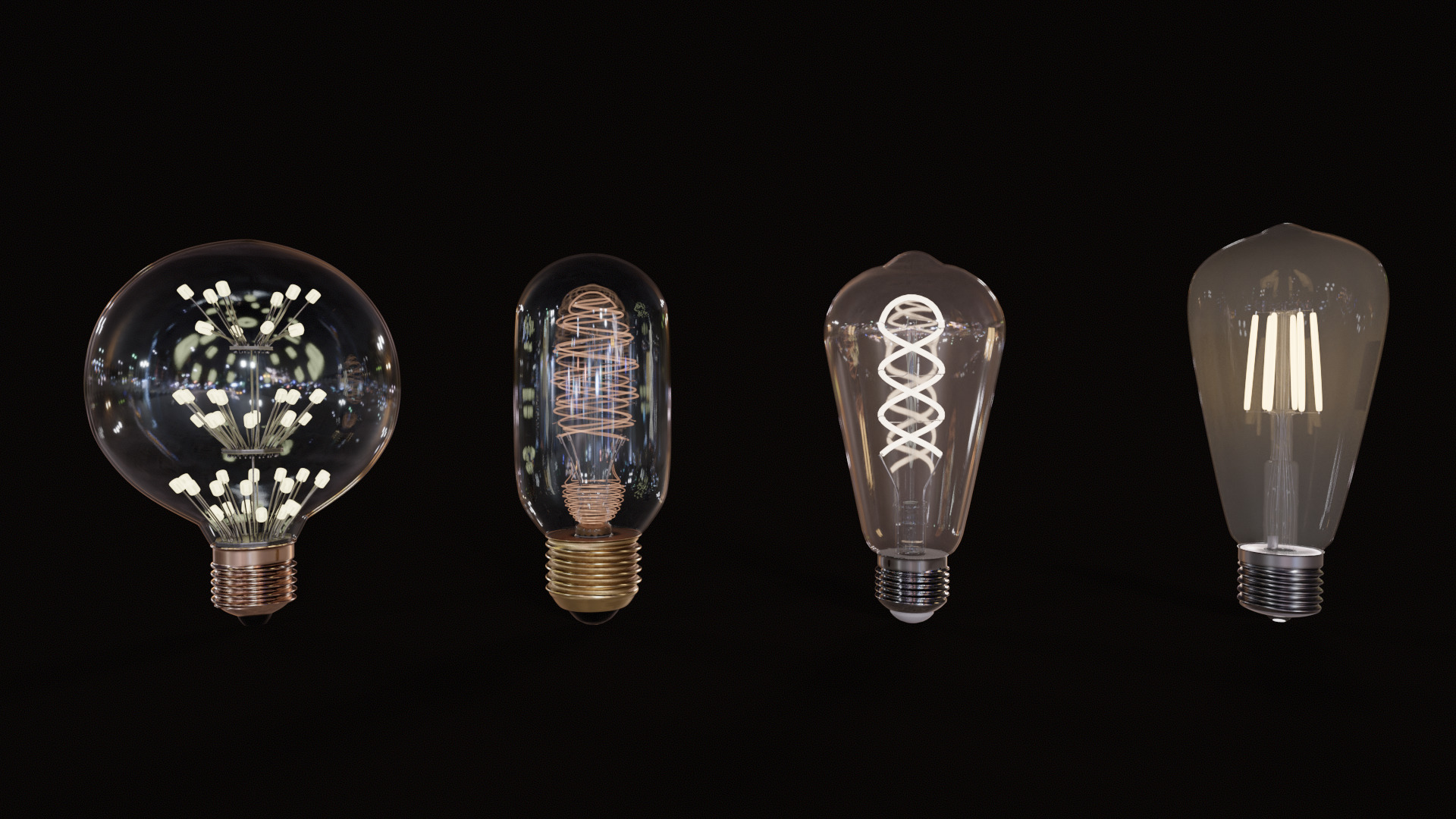 Old lamp posts and wall lamps and emissive vintage bulbs bundle 3D model_15