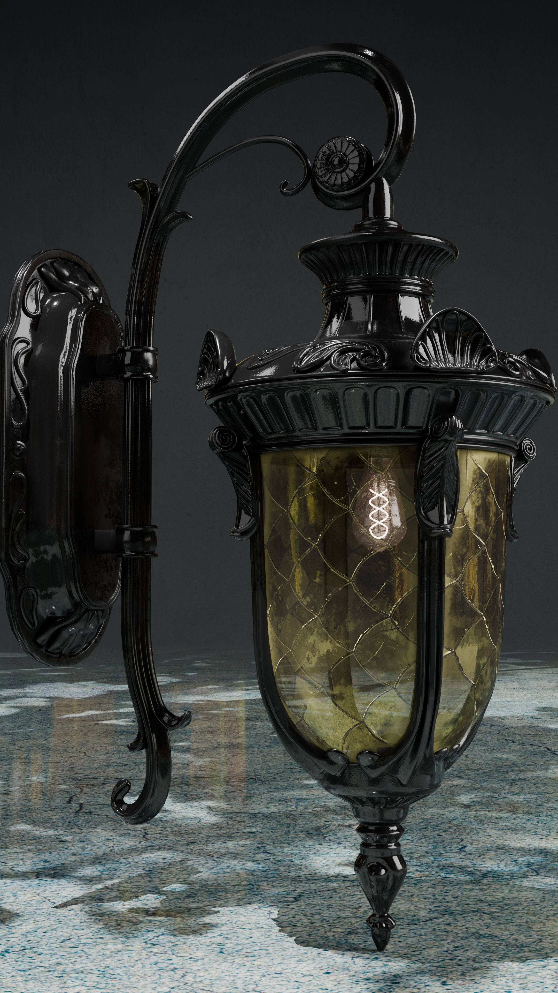 Old lamp posts and wall lamps and emissive vintage bulbs bundle 3D model_68