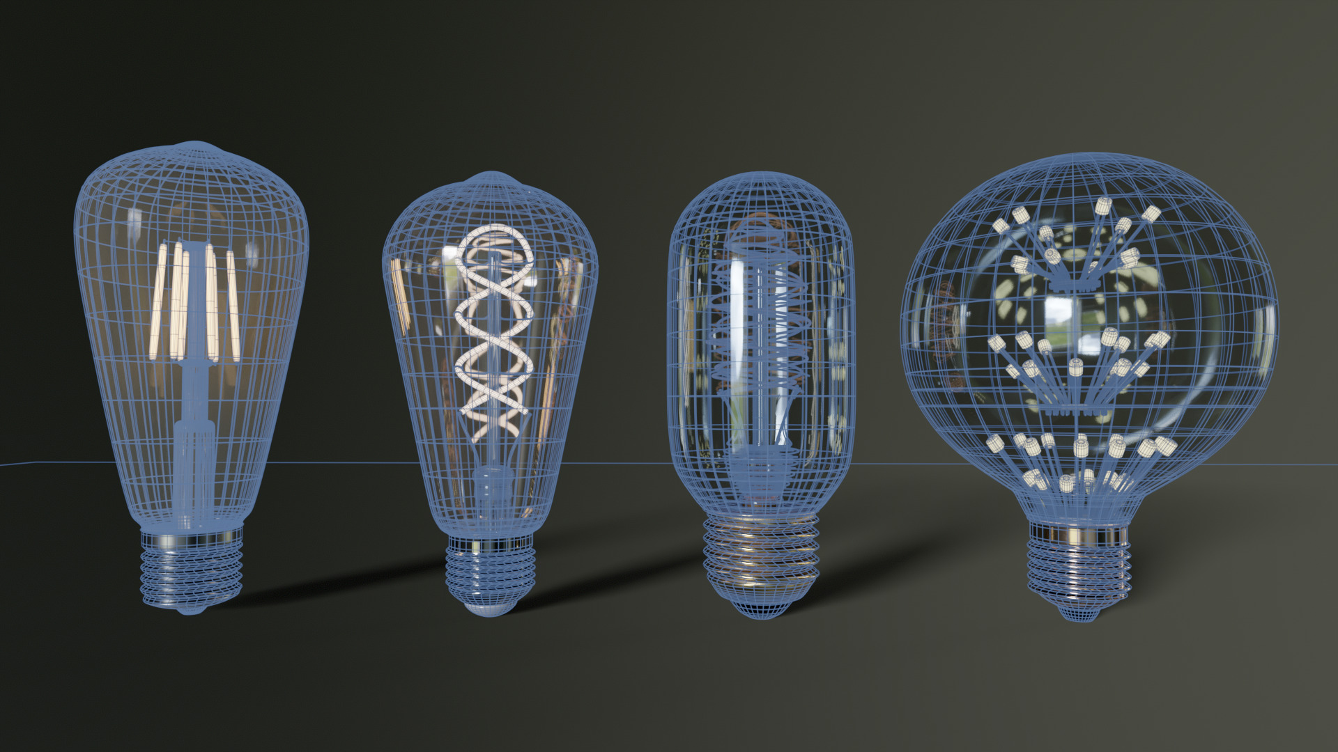 Old lamp posts and wall lamps and emissive vintage bulbs bundle 3D model_19
