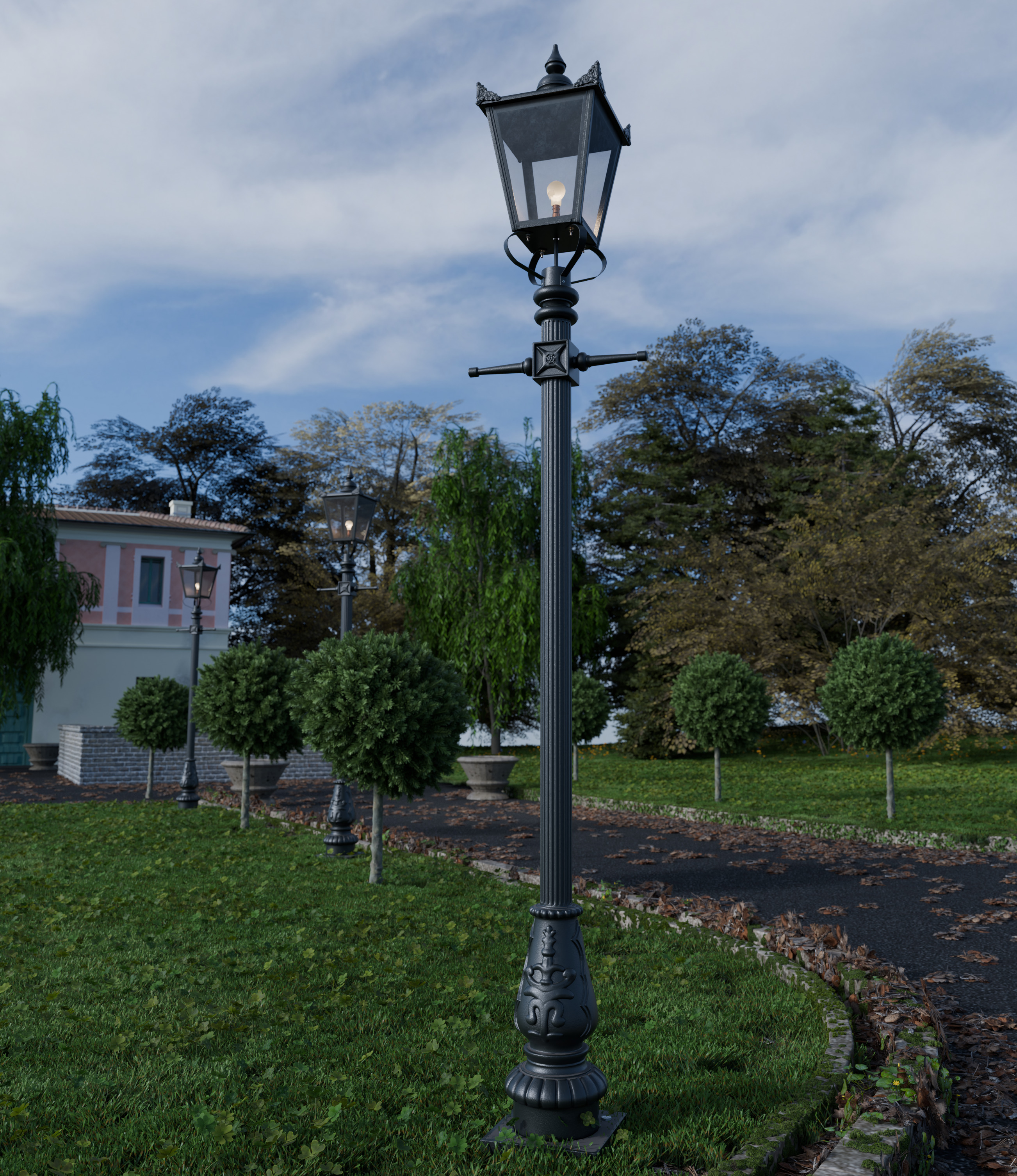 Old lamp posts and wall lamps and emissive vintage bulbs bundle 3D model_35