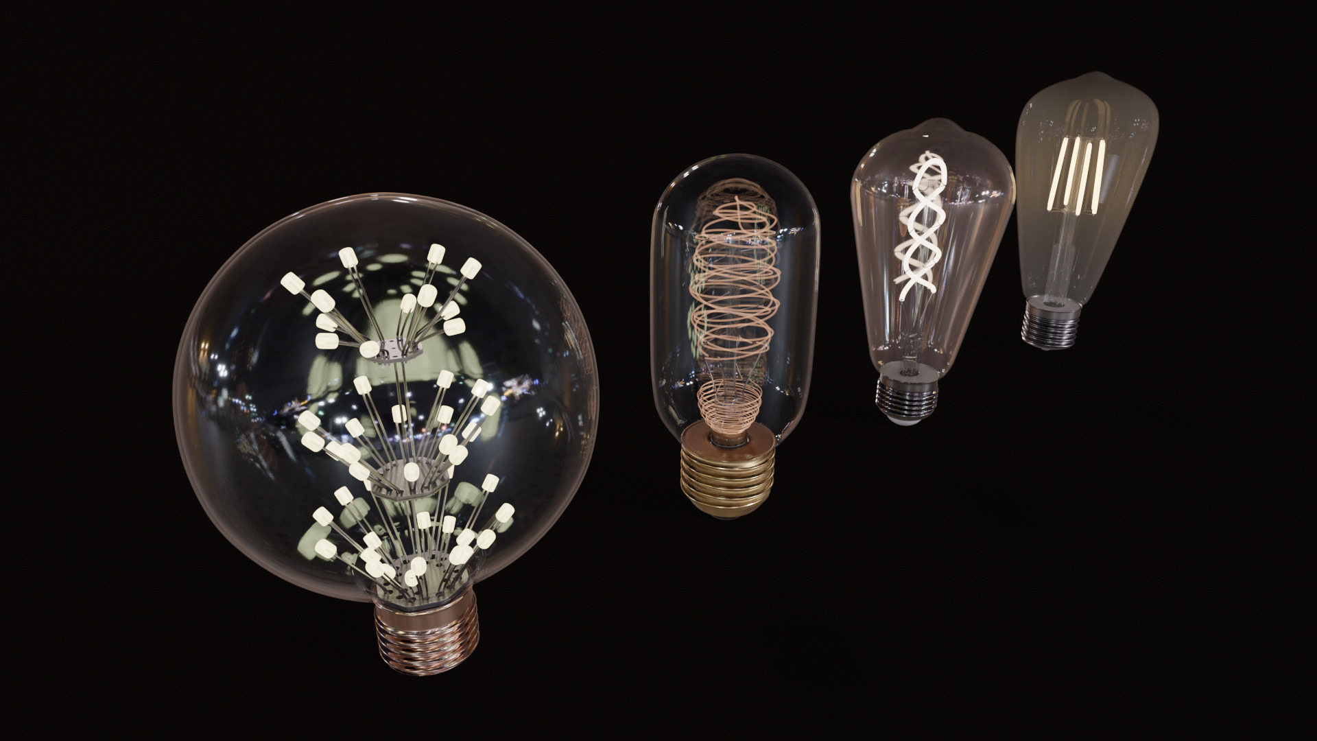 Old lamp posts and wall lamps and emissive vintage bulbs bundle 3D model_16