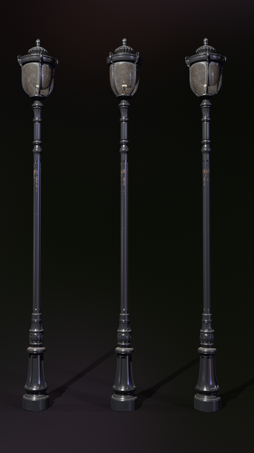 Old lamp posts and wall lamps and emissive vintage bulbs bundle 3D model_48