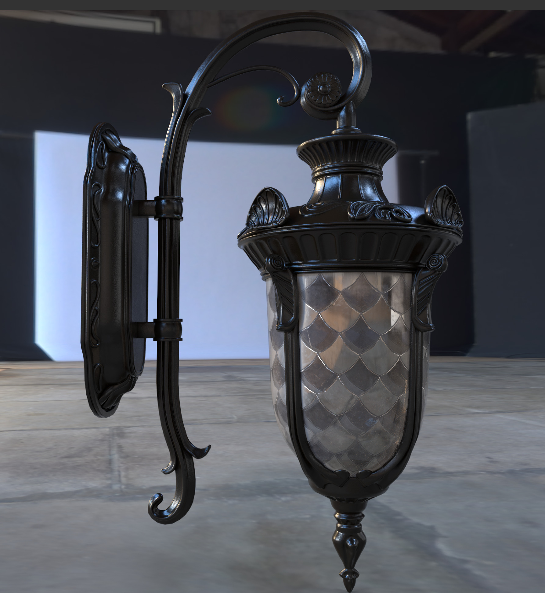 Old lamp posts and wall lamps and emissive vintage bulbs bundle 3D model_70