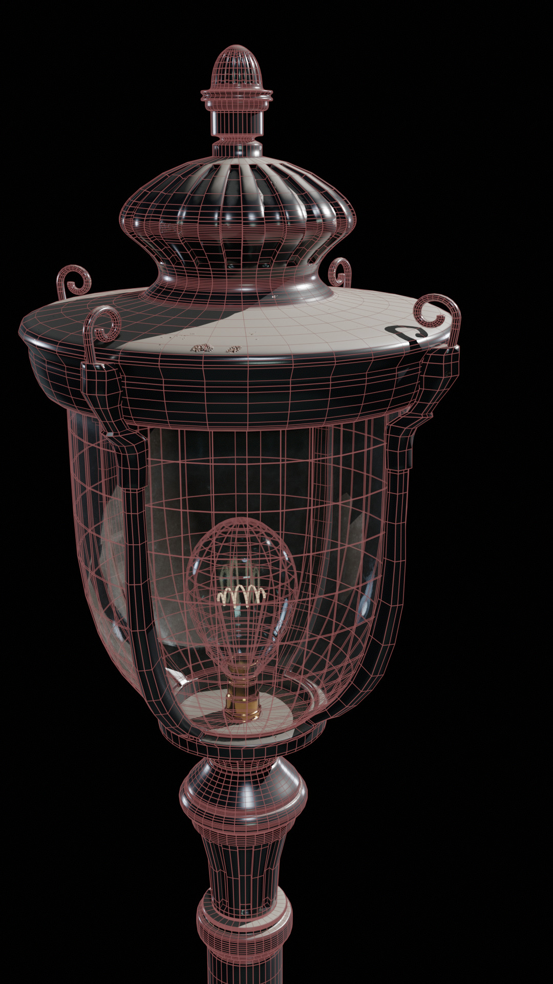 Old lamp posts and wall lamps and emissive vintage bulbs bundle 3D model_45