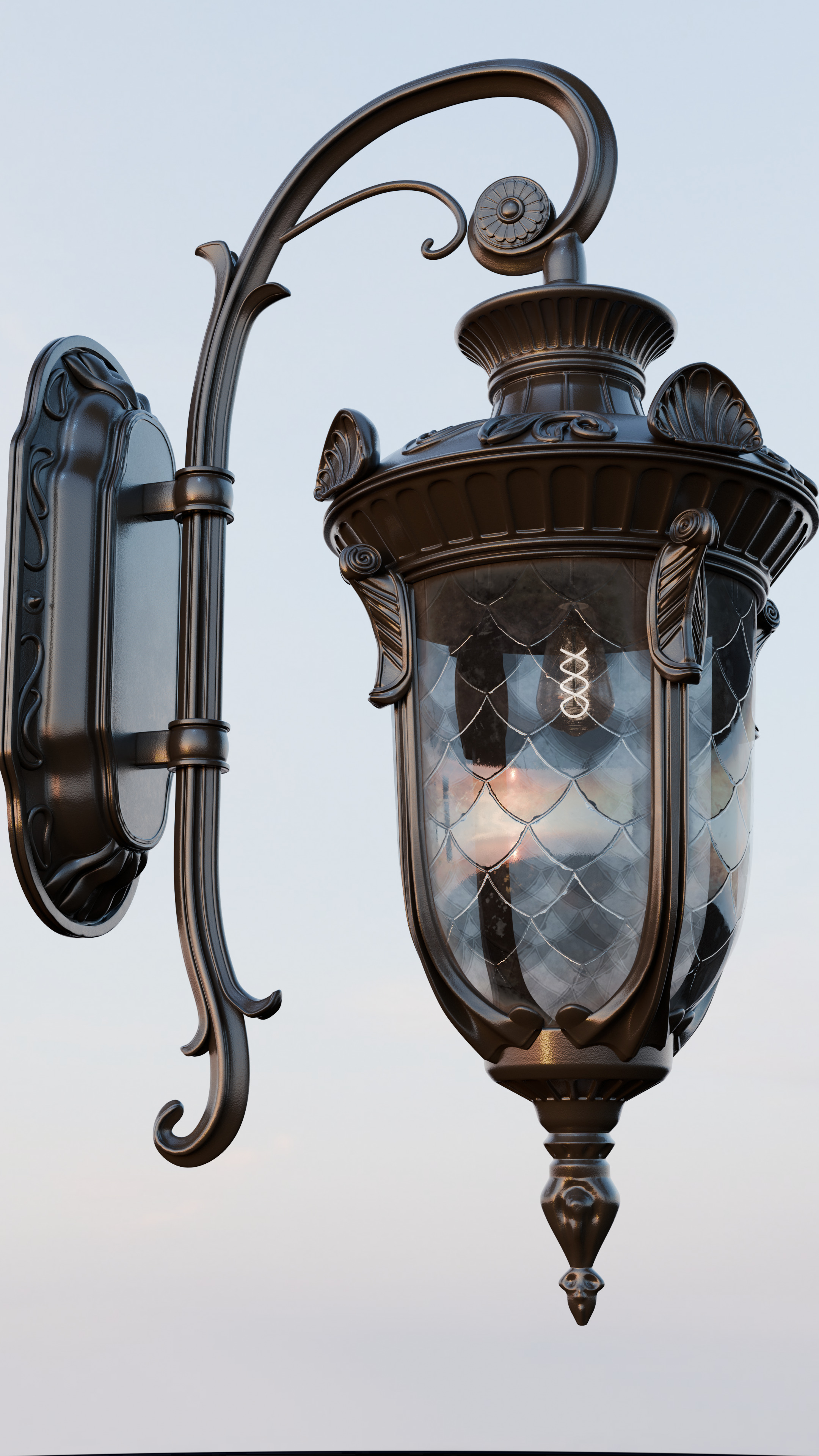 Old lamp posts and wall lamps and emissive vintage bulbs bundle 3D model_67