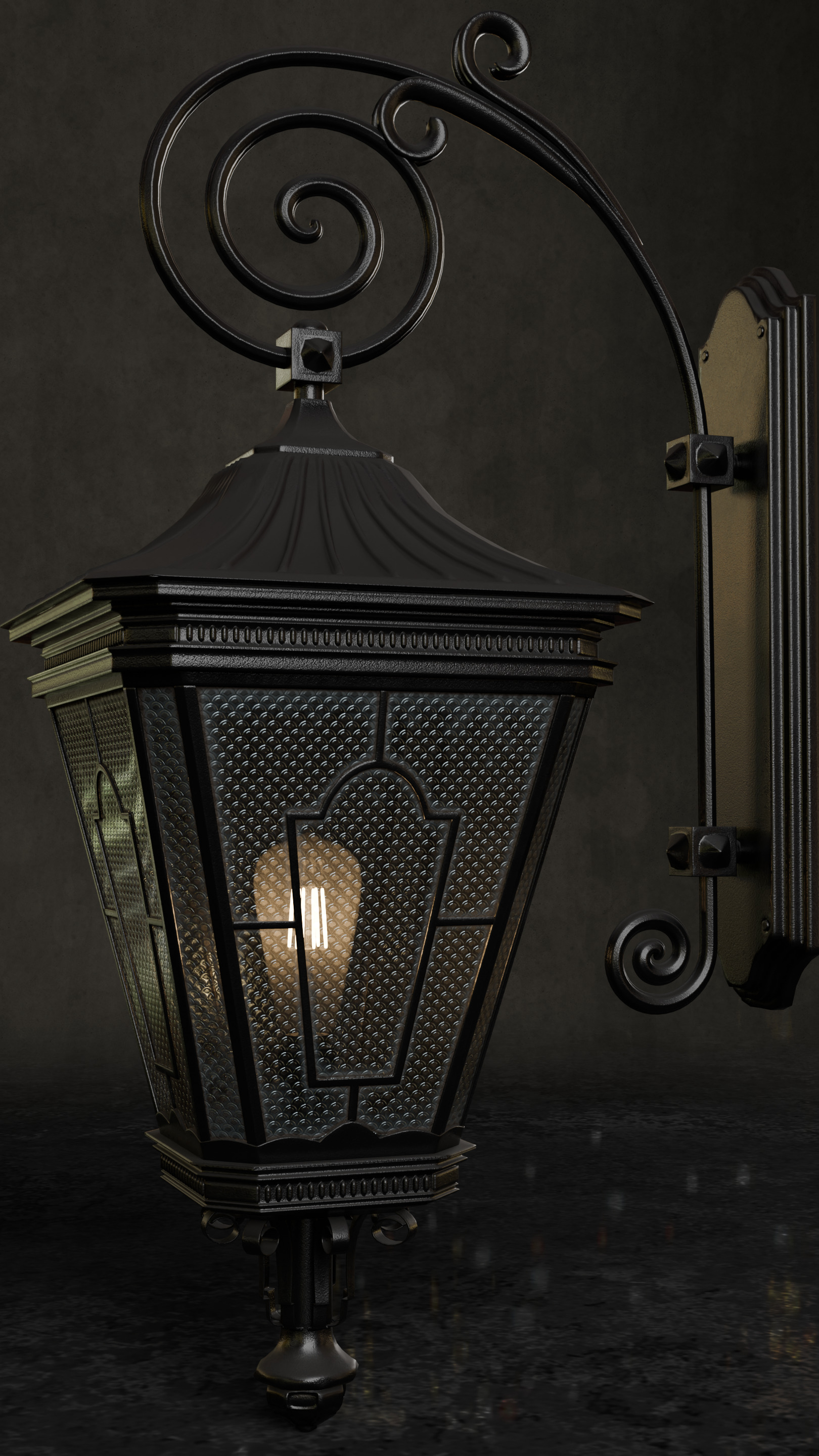 Old lamp posts and wall lamps and emissive vintage bulbs bundle 3D model_58