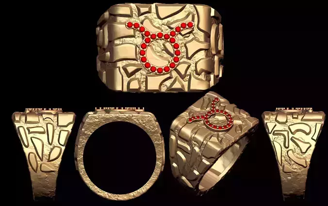 Diamond Taurus Horoscope Zodiac Nugget Ring 