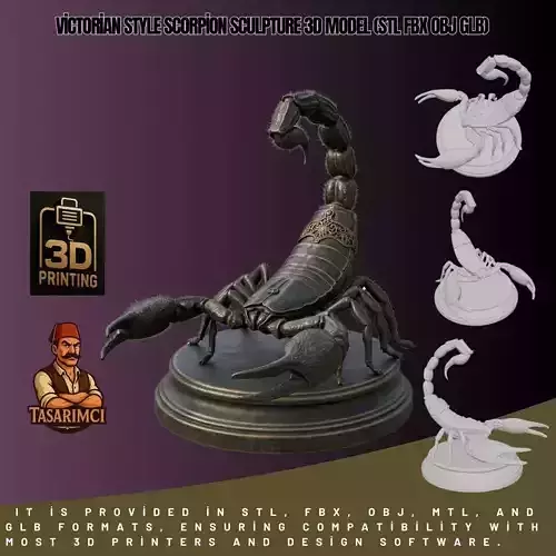 Victorian Style Scorpion Sculpture 3D Model STL FBX OBJ GLB
