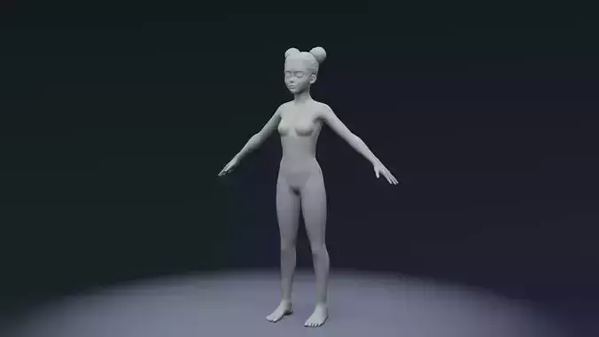 Stylized Girl Body Base Mesh Rigged with IK FK Switch Low-poly 3D model