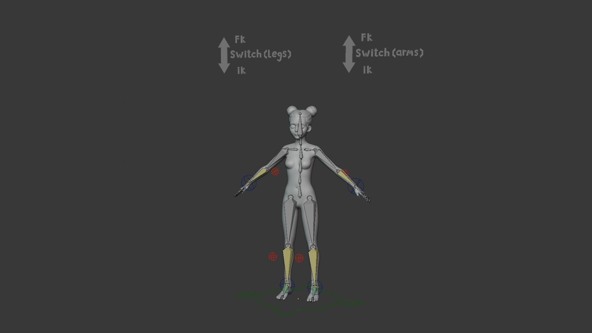 Stylized Girl Body Base Mesh Rigged with IK FK Switch Low-poly 3D model_21