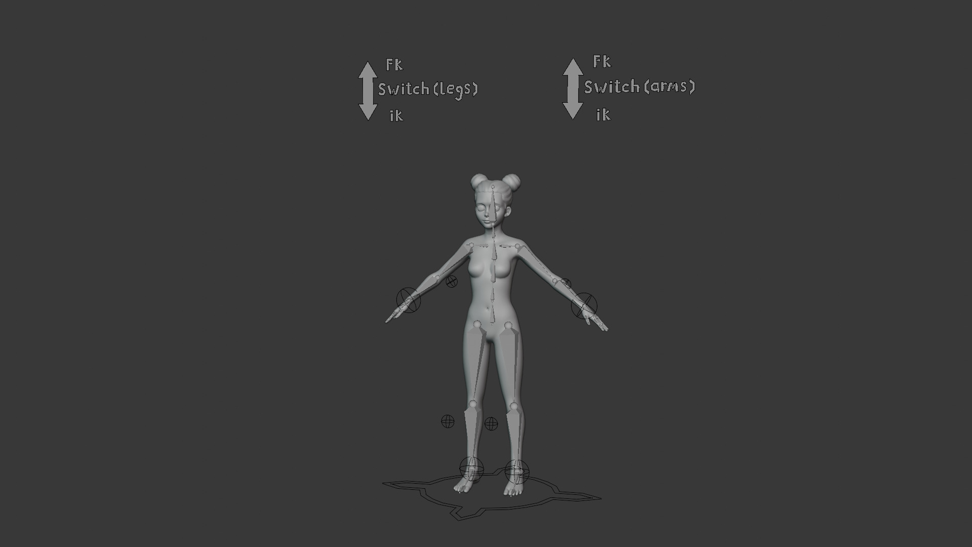 Stylized Girl Body Base Mesh Rigged with IK FK Switch Low-poly 3D model_20