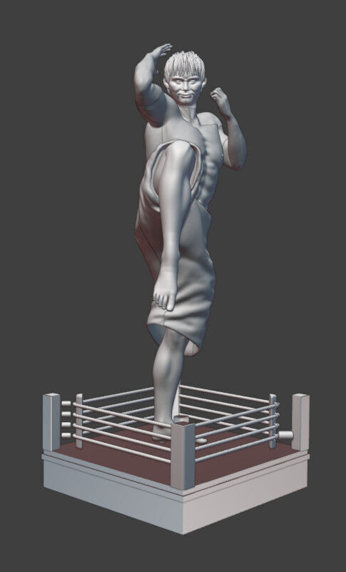 Realistic Muay Thai Fighter in a Boxing Ring Base print ready 3D print model_1