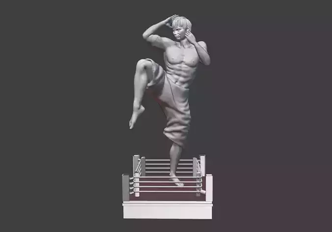 Realistic Muay Thai Fighter in a Boxing Ring Base print ready