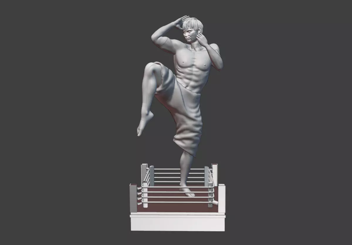 Realistic Muay Thai Fighter in a Boxing Ring Base print ready 3D print model_0