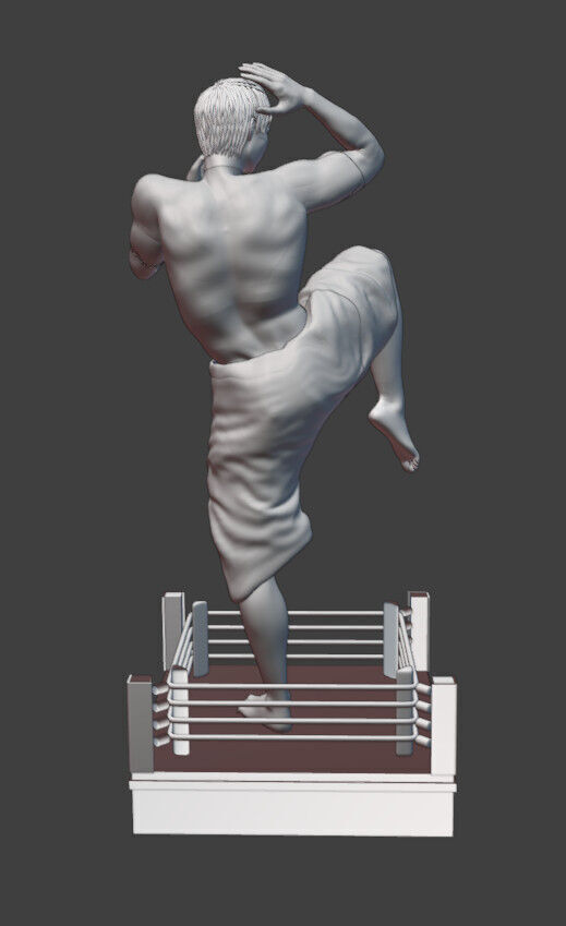 Realistic Muay Thai Fighter in a Boxing Ring Base print ready 3D print model_4