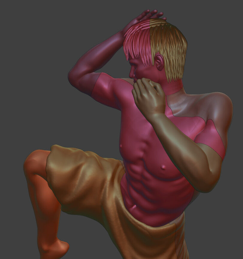 Realistic Muay Thai Fighter in a Boxing Ring Base print ready 3D print model_18