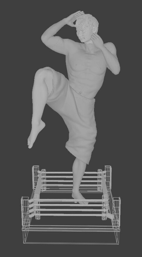 Realistic Muay Thai Fighter in a Boxing Ring Base print ready 3D print model_14
