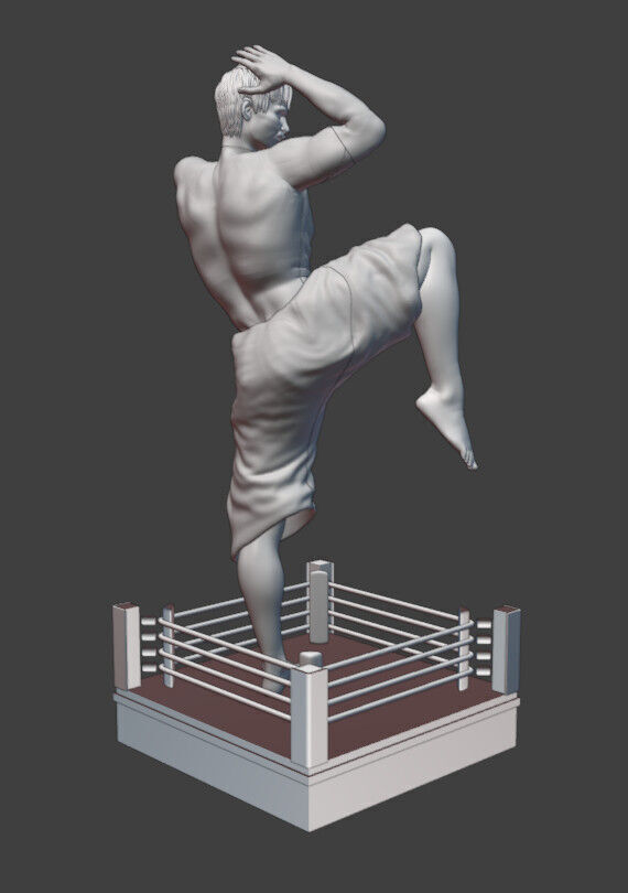 Realistic Muay Thai Fighter in a Boxing Ring Base print ready 3D print model_3