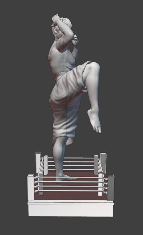 Realistic Muay Thai Fighter in a Boxing Ring Base print ready 3D print model_2