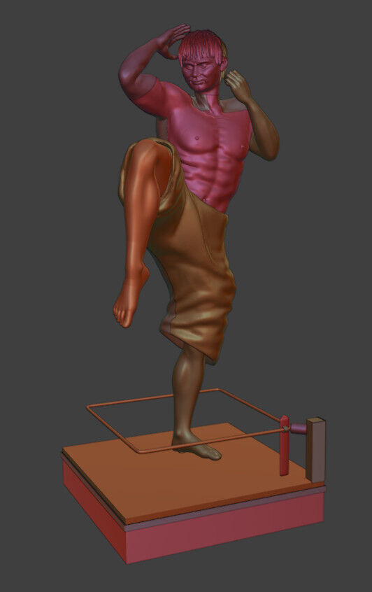 Realistic Muay Thai Fighter in a Boxing Ring Base print ready 3D print model_16