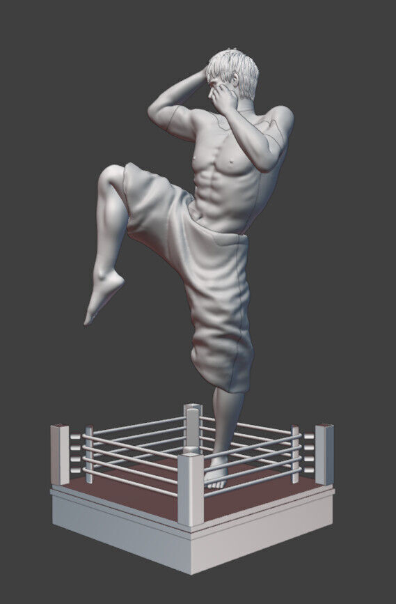 Realistic Muay Thai Fighter in a Boxing Ring Base print ready 3D print model_7