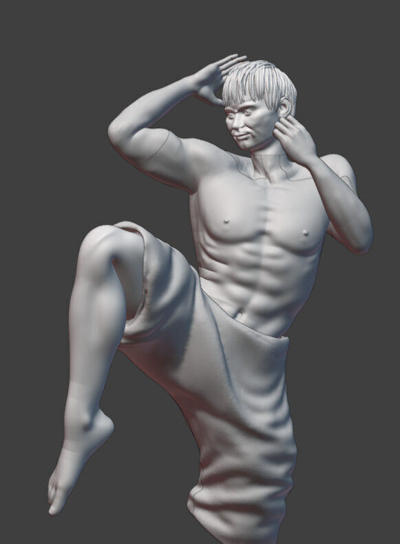 Realistic Muay Thai Fighter in a Boxing Ring Base print ready 3D print model_9