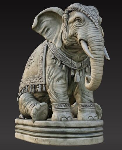 Victorian Style Elephant Sculpture 3D Model STL FBX OBJ GLB 3D print model_7