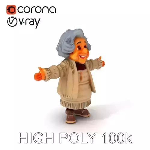 Charming Granny Character Model with Cozy Sweater and Warm Smile Low-poly 3D model