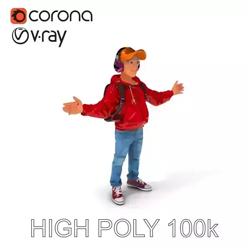 Hip Young Gamer Boy D Character Model in Casual Outfit with Headphones