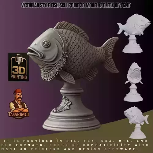 Victorian Style Fish Sculpture 3D Model STL FBX OBJ GLB