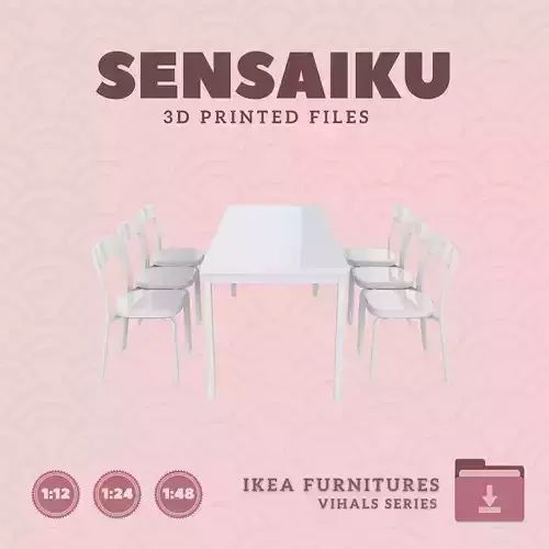 VIHALS Table 70 In and Chairs for Dollhouse - IKEA - 3D Print