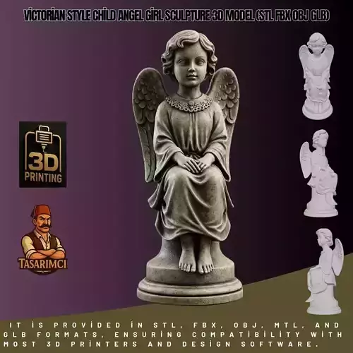 Victorian Style Child Angel Girl 3D Model STL FBX OBJ GLB 3D print model