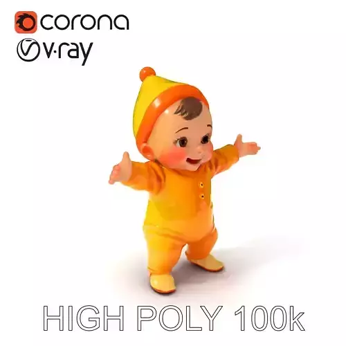 Adorable D Baby Character in Orange Outfit with Rigged Animation