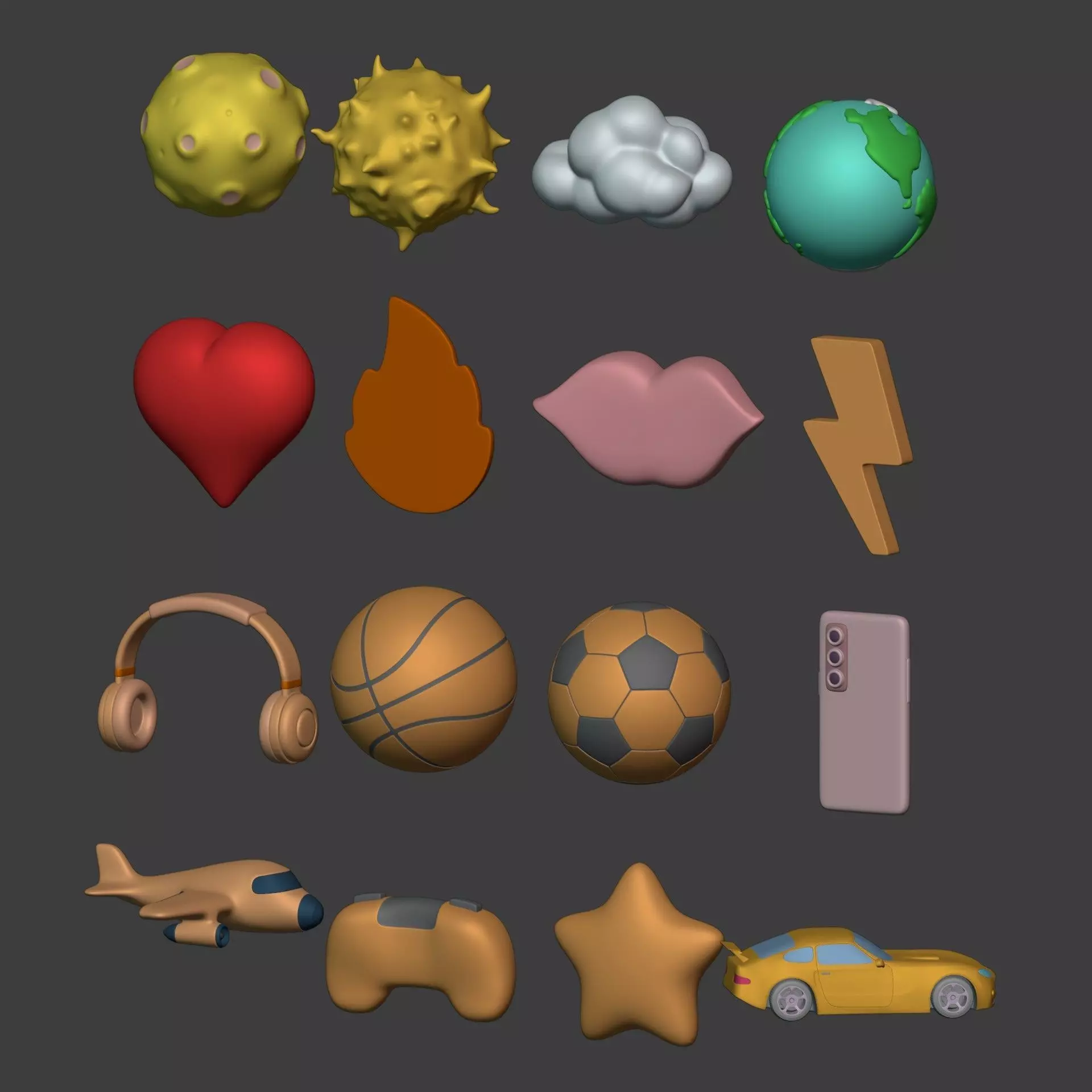 Cartoon Pack - Planet Plane Sun Moon Cloud Smartphone Controller Low-poly 3D model_7