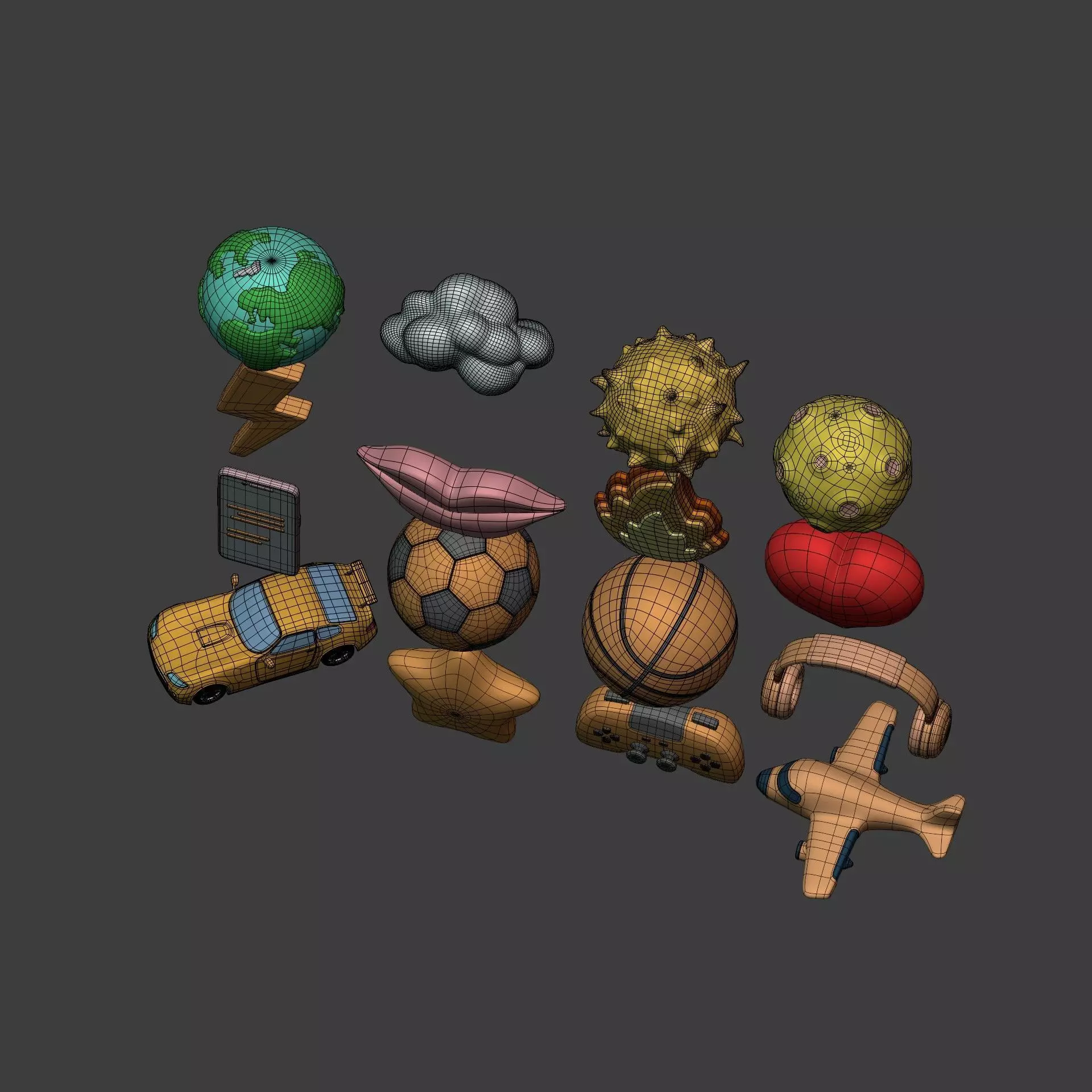 Cartoon Pack - Planet Plane Sun Moon Cloud Smartphone Controller Low-poly 3D model_12