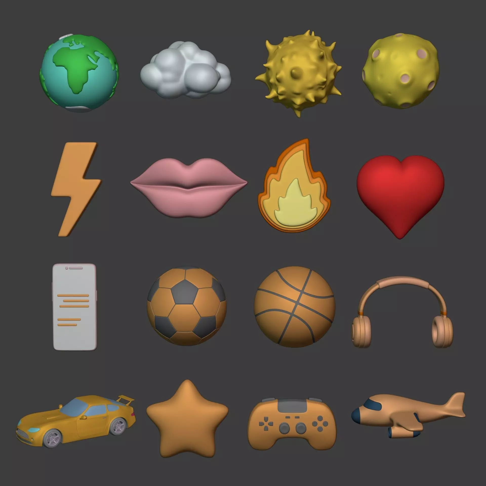 Cartoon Pack - Planet Plane Sun Moon Cloud Smartphone Controller Low-poly 3D model_1