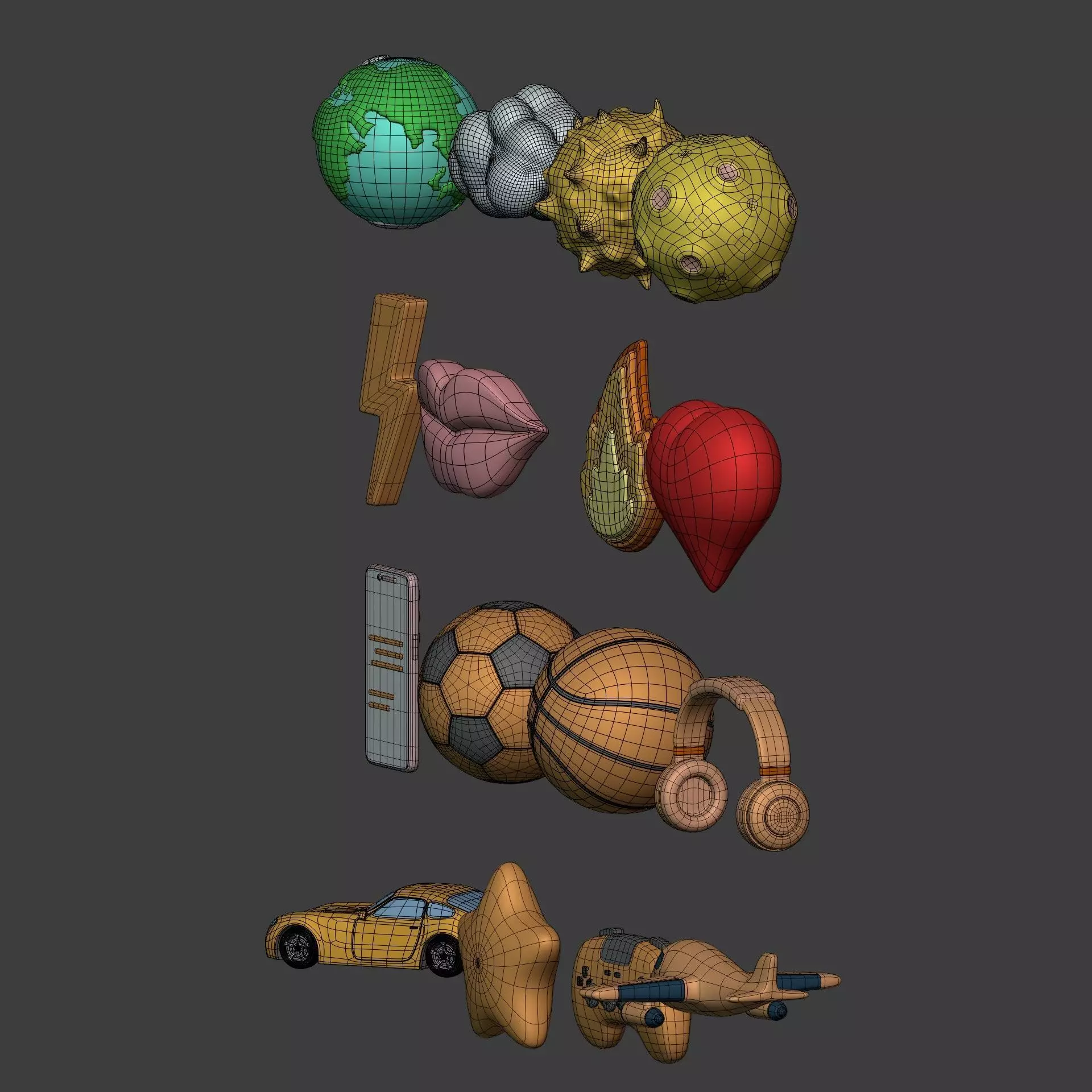 Cartoon Pack - Planet Plane Sun Moon Cloud Smartphone Controller Low-poly 3D model_10