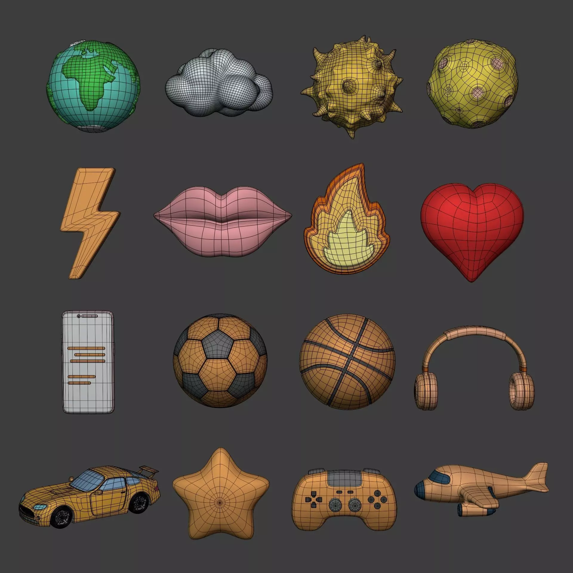 Cartoon Pack - Planet Plane Sun Moon Cloud Smartphone Controller Low-poly 3D model_2