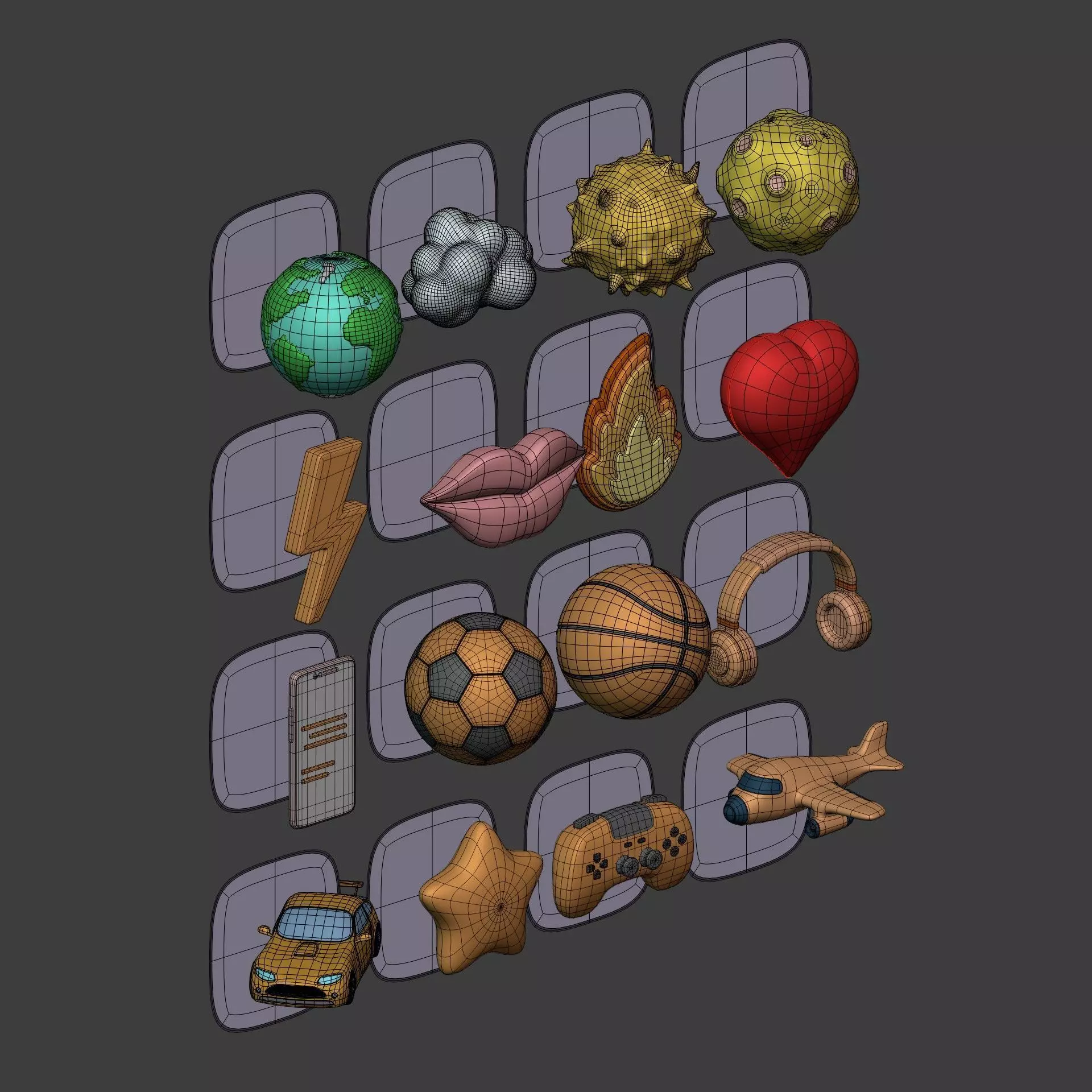 Cartoon Pack - Planet Plane Sun Moon Cloud Smartphone Controller Low-poly 3D model_6