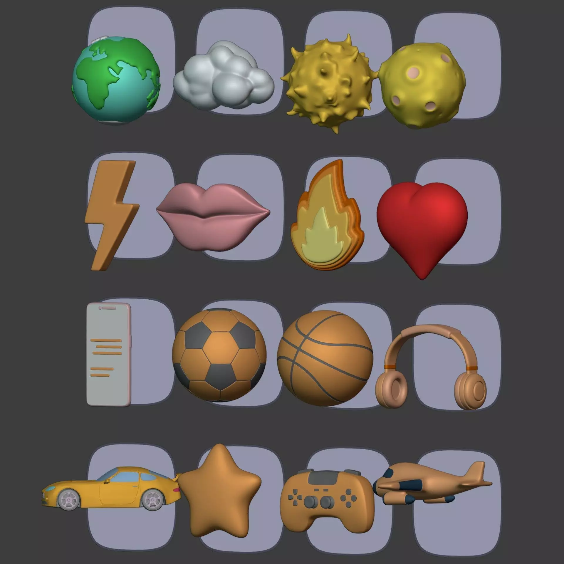 Cartoon Pack - Planet Plane Sun Moon Cloud Smartphone Controller Low-poly 3D model_3