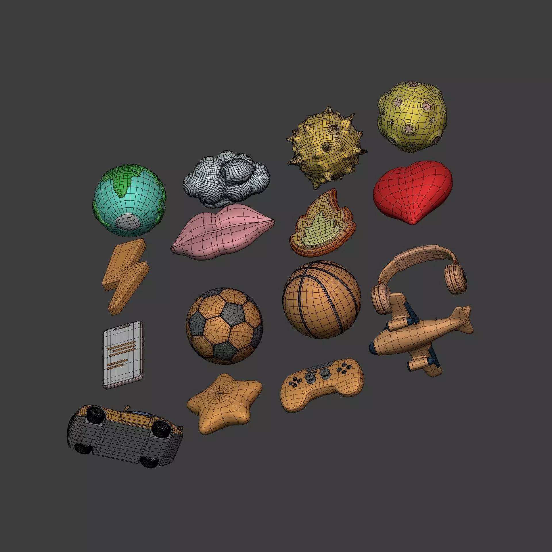 Cartoon Pack - Planet Plane Sun Moon Cloud Smartphone Controller Low-poly 3D model_14