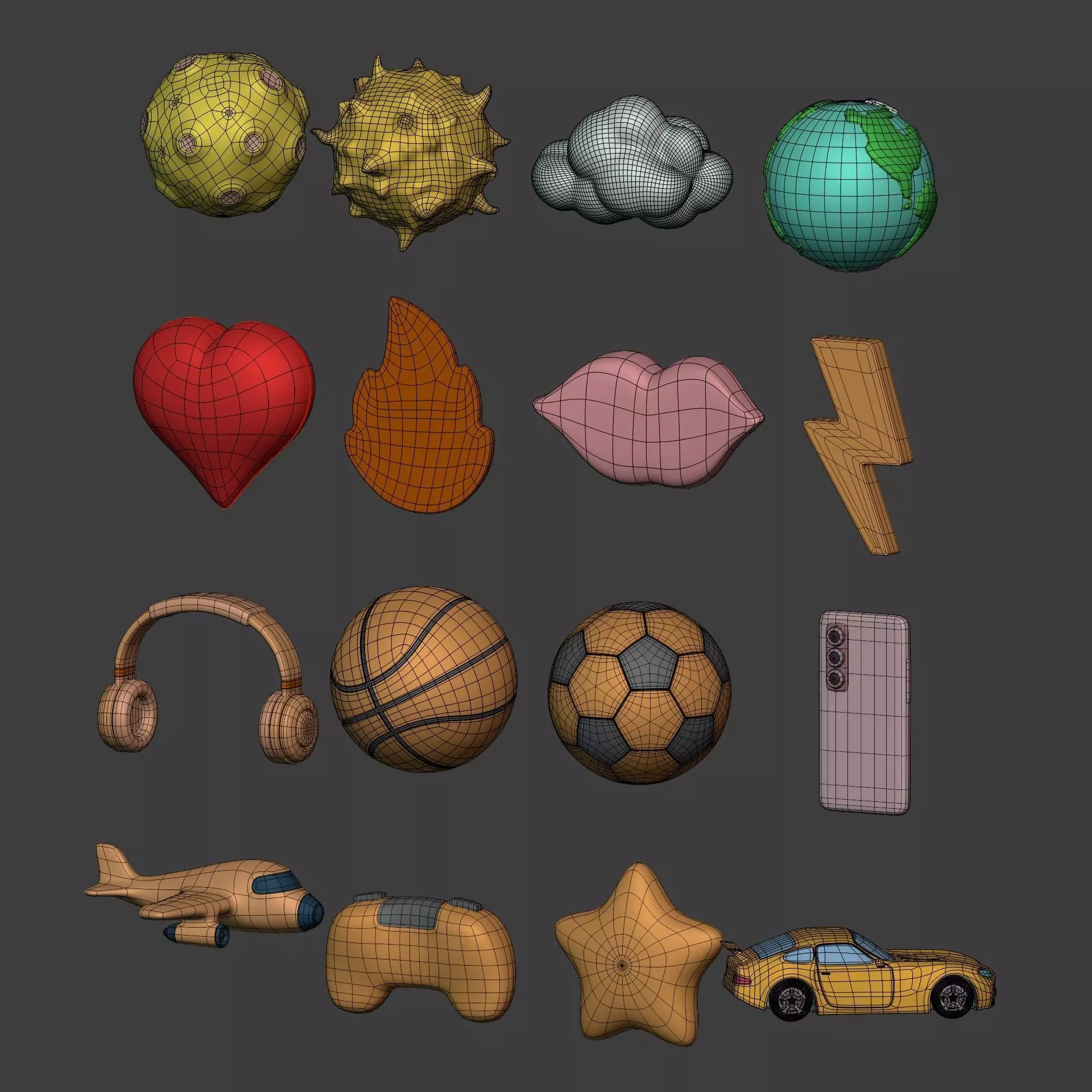 Cartoon Pack - Planet Plane Sun Moon Cloud Smartphone Controller Low-poly 3D model_8