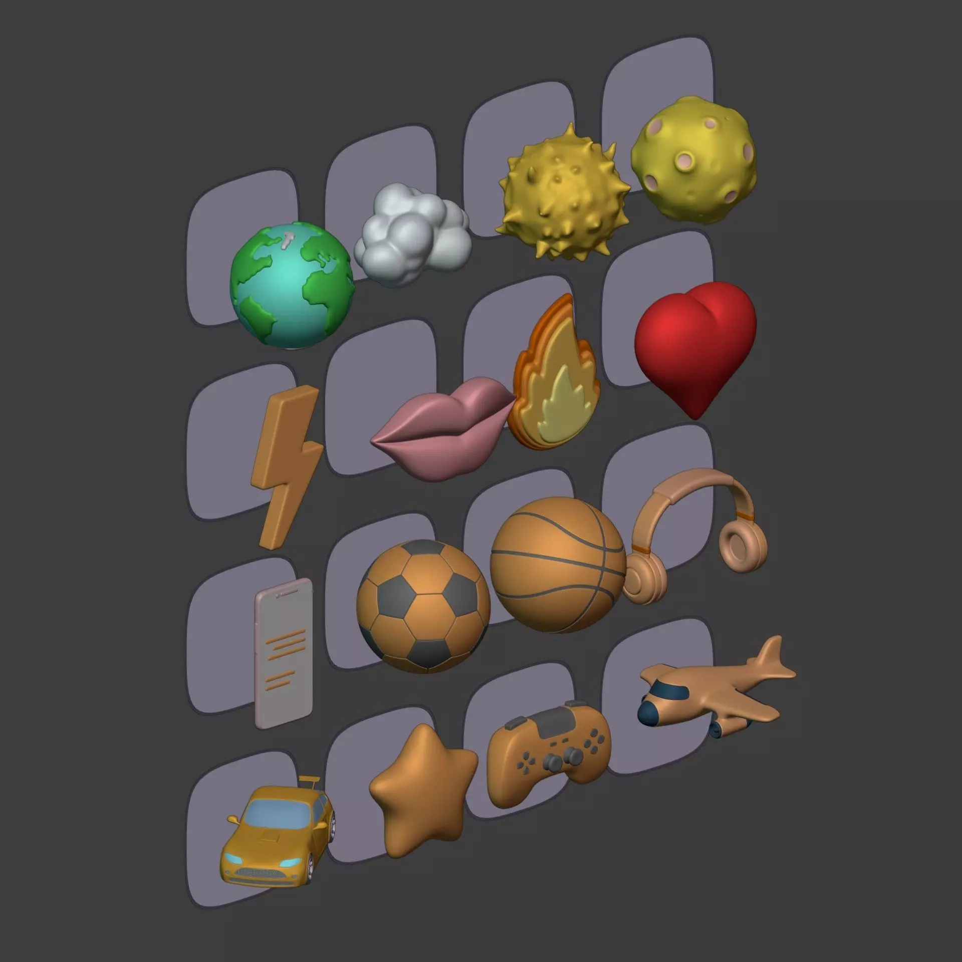 Cartoon Pack - Planet Plane Sun Moon Cloud Smartphone Controller Low-poly 3D model_5