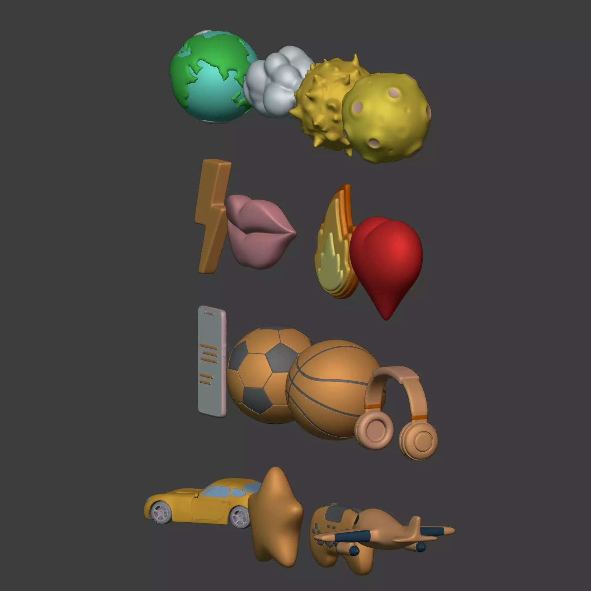 Cartoon Pack - Planet Plane Sun Moon Cloud Smartphone Controller Low-poly 3D model_9