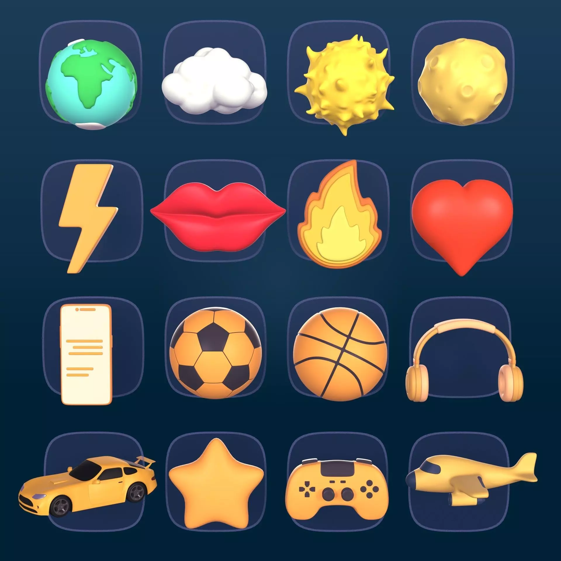 Cartoon Pack - Planet Plane Sun Moon Cloud Smartphone Controller Low-poly 3D model_0