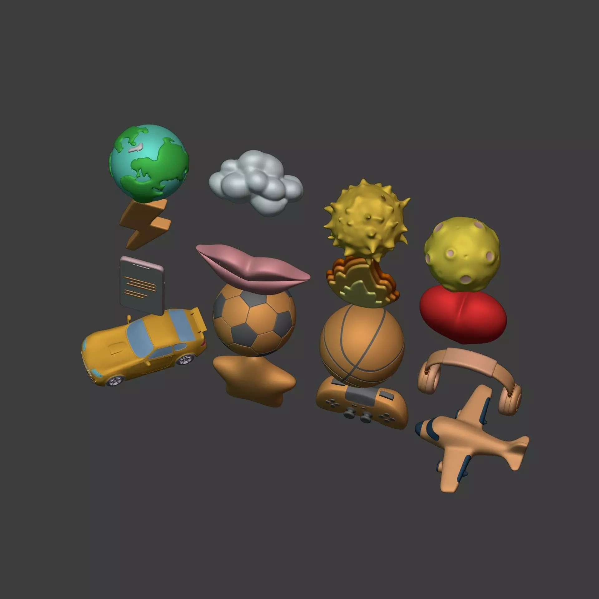 Cartoon Pack - Planet Plane Sun Moon Cloud Smartphone Controller Low-poly 3D model_11