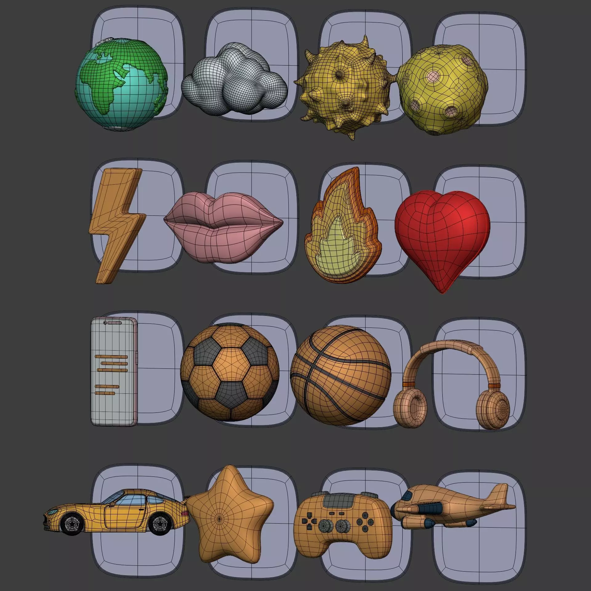 Cartoon Pack - Planet Plane Sun Moon Cloud Smartphone Controller Low-poly 3D model_4