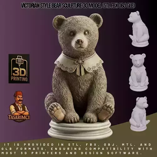 Victorian Style Bear Sculpture 3D Model STL FBX OBJ GLB 3D print model