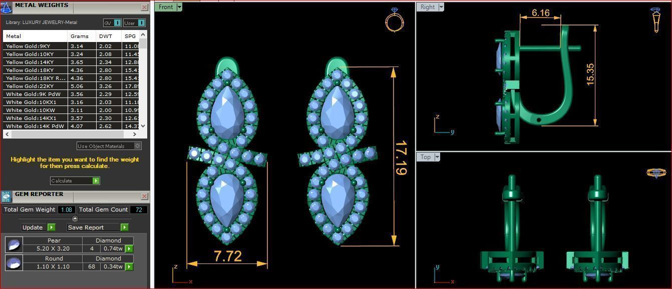 Fancy Gemstone Earring  5 3d Model and Render 3D print model_9